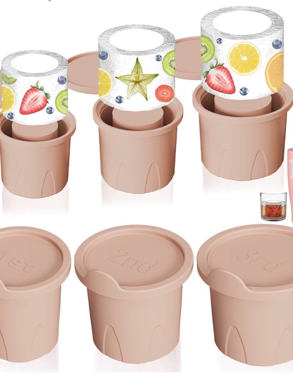 3 Pcs Ice Mold for Tumbler & Drinks - Pink